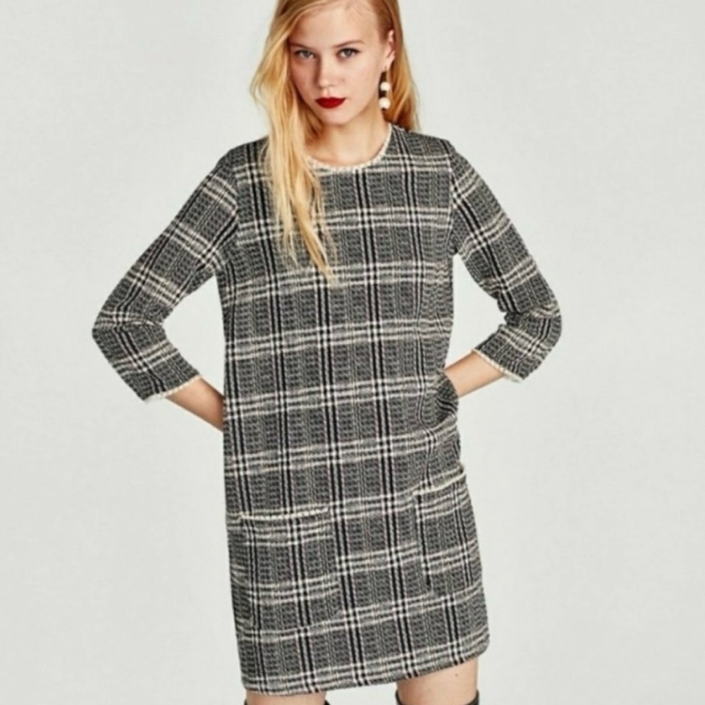 Zara Trafaluc Plaid Mini Tweed Dress